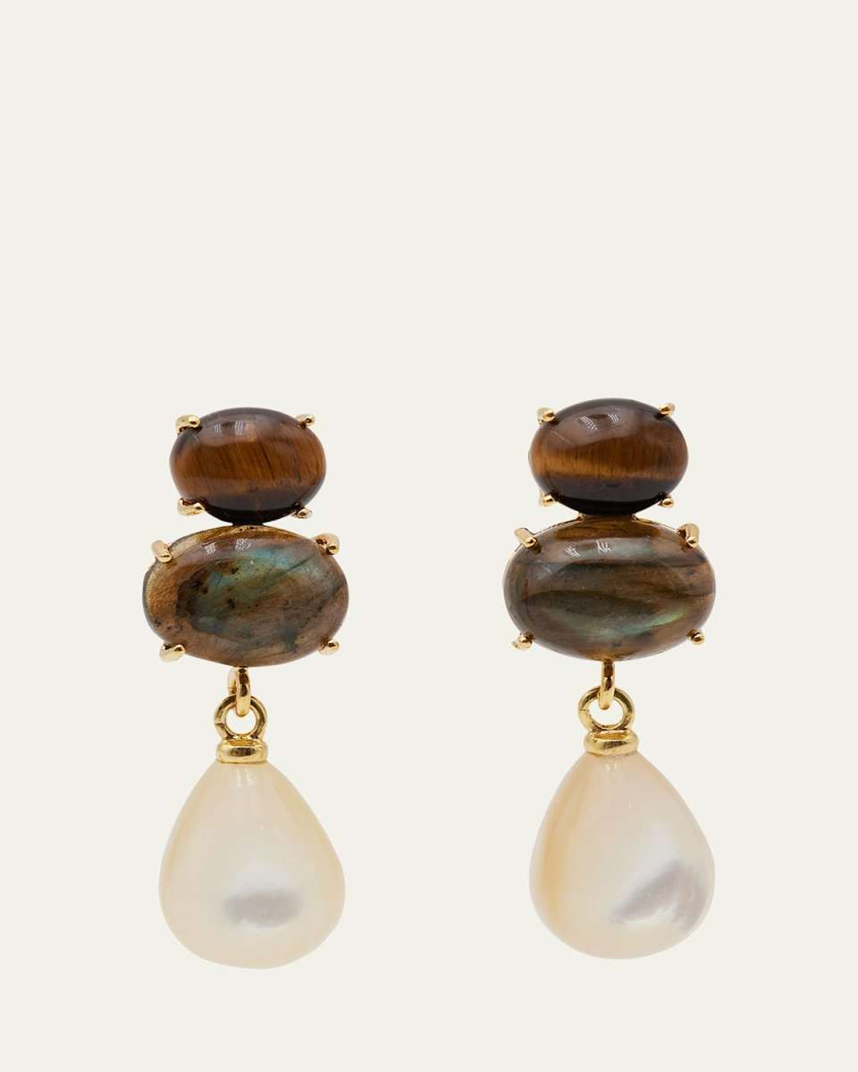 Labradorite, Tigers Eye and MOP Drop Earrings